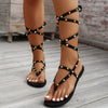 2023 New Women'S Fashion Flat Sandals Cross Tie Fashion Sandals and Slippers Rivet Toe Clip Sexy Roman Sandals