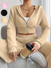 10.23 Fashionable Women's Autumn/Winter Zipper Hooded Long Sleeve Jacket + Wide Leg Trousers