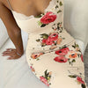 Print Lace-Trim Cami Midi Dress - Sleeveless, Stretch Fit, Summer Women’s Fashion in Green with Vibrant Pink & Peach Flowers