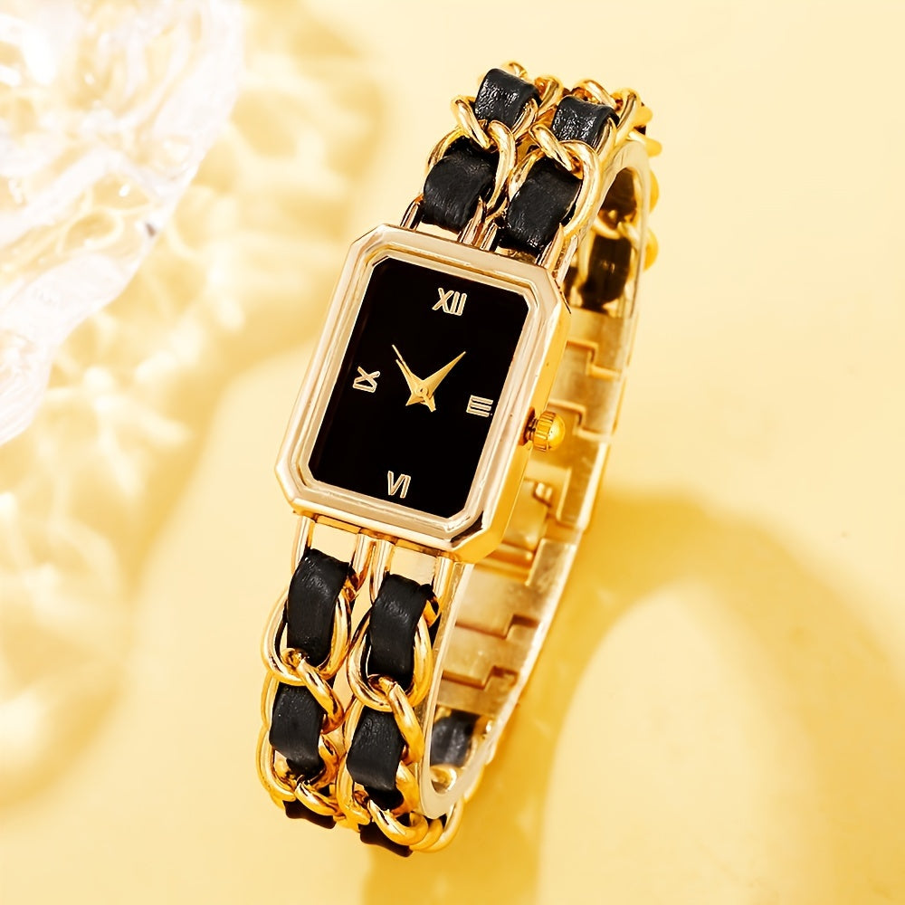 Elegant 6-Piece Watch Set for Women - Quartz Movement, Square Case, Zinc Alloy Band, Timer Function - Ideal Gift for Valentine's Day, Easter, Halloween, Ramadan, Birthdays, Christmas, Eid Al-Adha