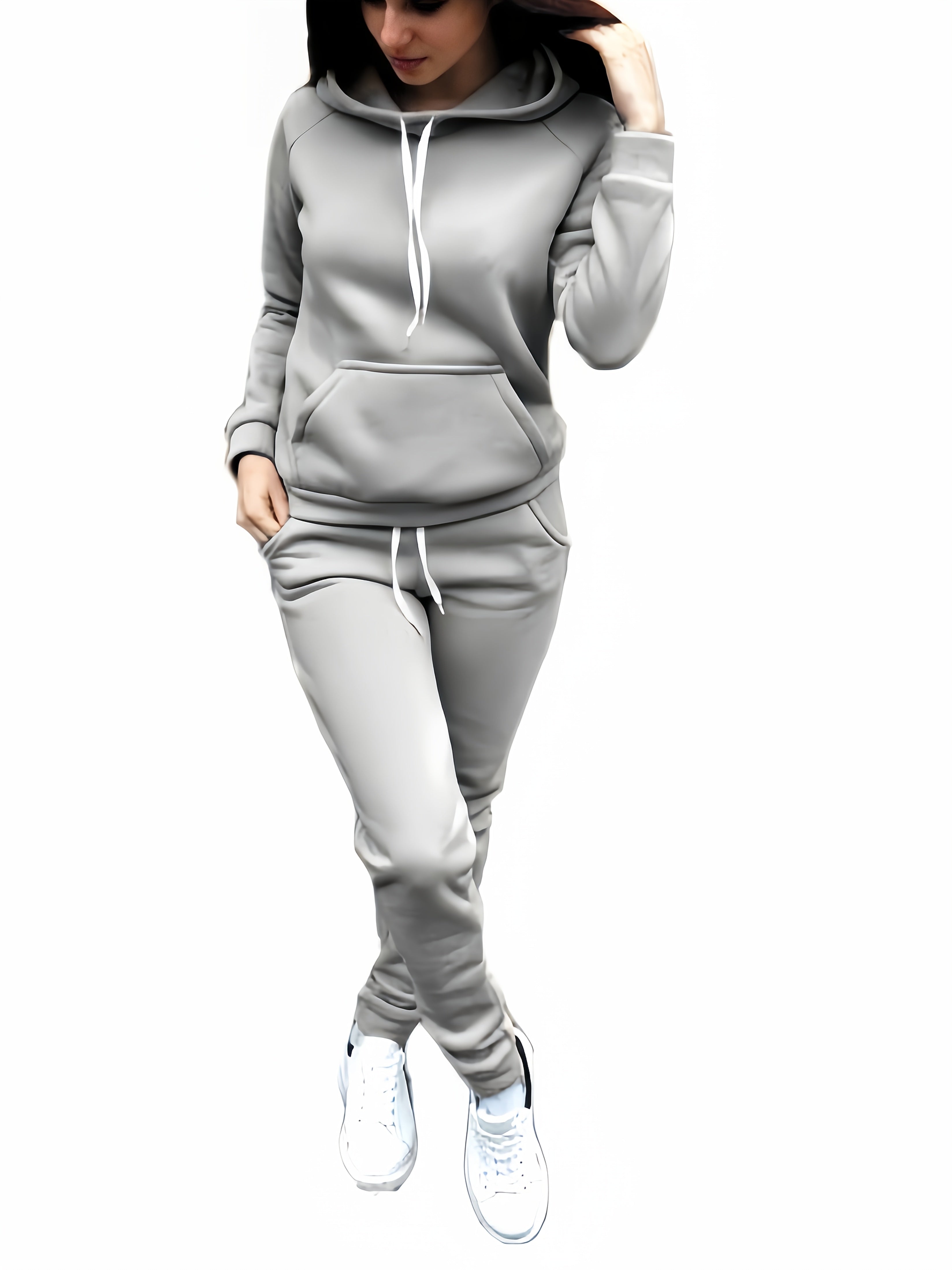Ladies Fashion Casual 2pcs Red Hoodie, Slim-fit Hoodie, Long Sleeves, With Front Pocket And Adjustable Drawstring Pants, Solid Color Casual Spring/Fall Dress, Los Angeles Style, Gift For Girlfriend
