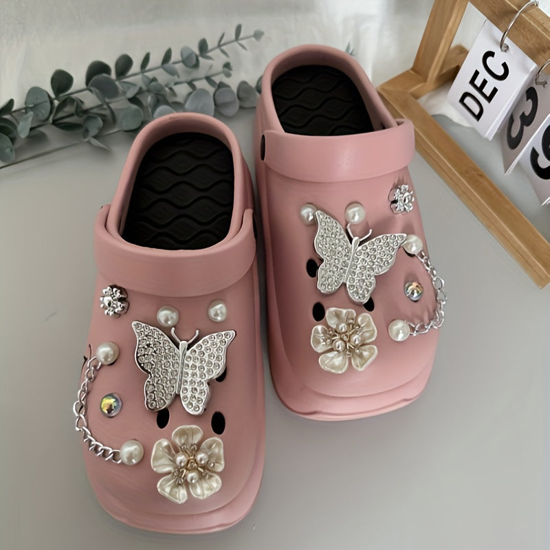 [Women's Cartoon Bear Mules Clogs] Casual Cartoon Bear Pattern Mules & Clogs for Women, Breathable EVA Platform Heel Clogs with Bow Embellishment, Versatile Indoor/Outdoor Fashion Footwear - Quanzhou Manufactured