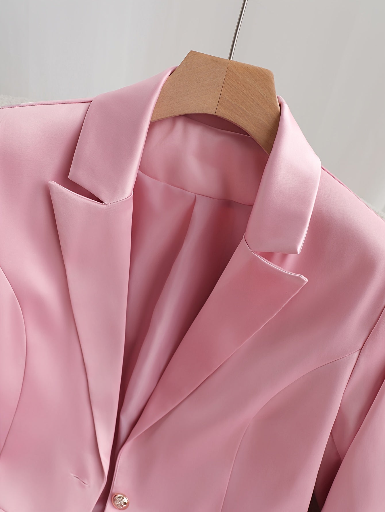 Elegant Satin Blazer for Women, Solid Color, Single Breasted, Three Quarter Sleeve, Polyester 96% Elastane 4%, Regular Fit, Woven, Button Detail, No Belt, All Seasons
