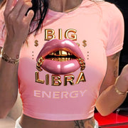 Women'S Casual Short Sleeve Round Neck Knit Polyester Top, with Drawing Pattern, for Women