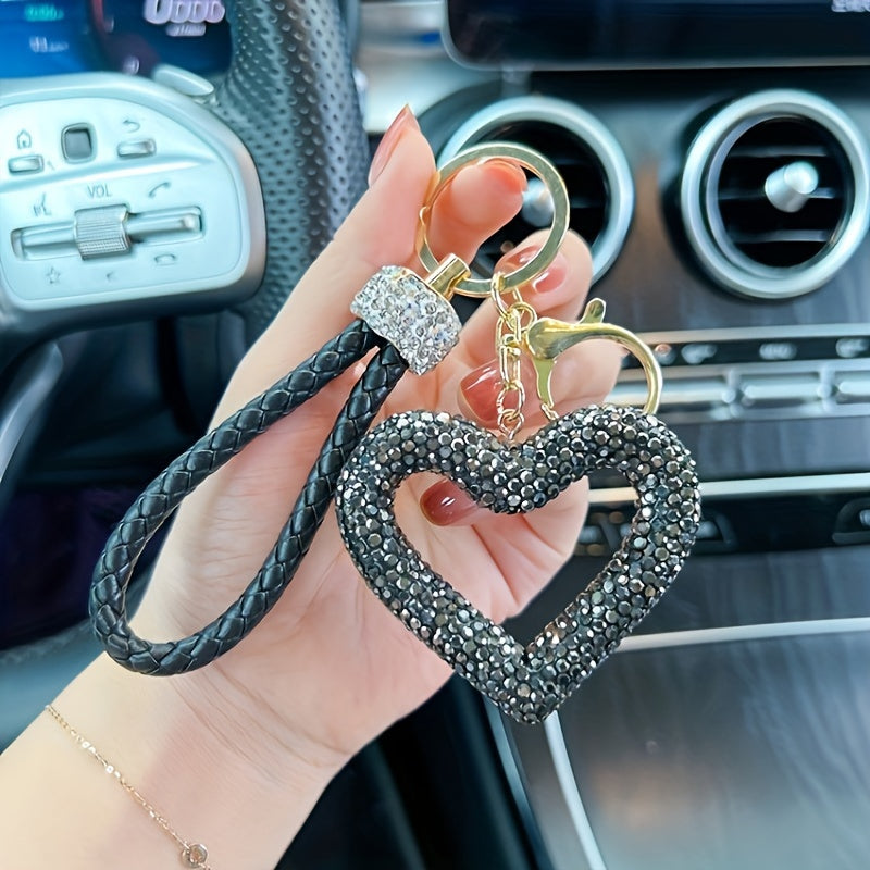 Resin Heart-Shaped Keychain with Rhinestone Accents, Cartoon Themed Ladies Novelty Keyring, Lobster Clasp, Single Individual Piece, Christmas Holiday Decorative Accessory