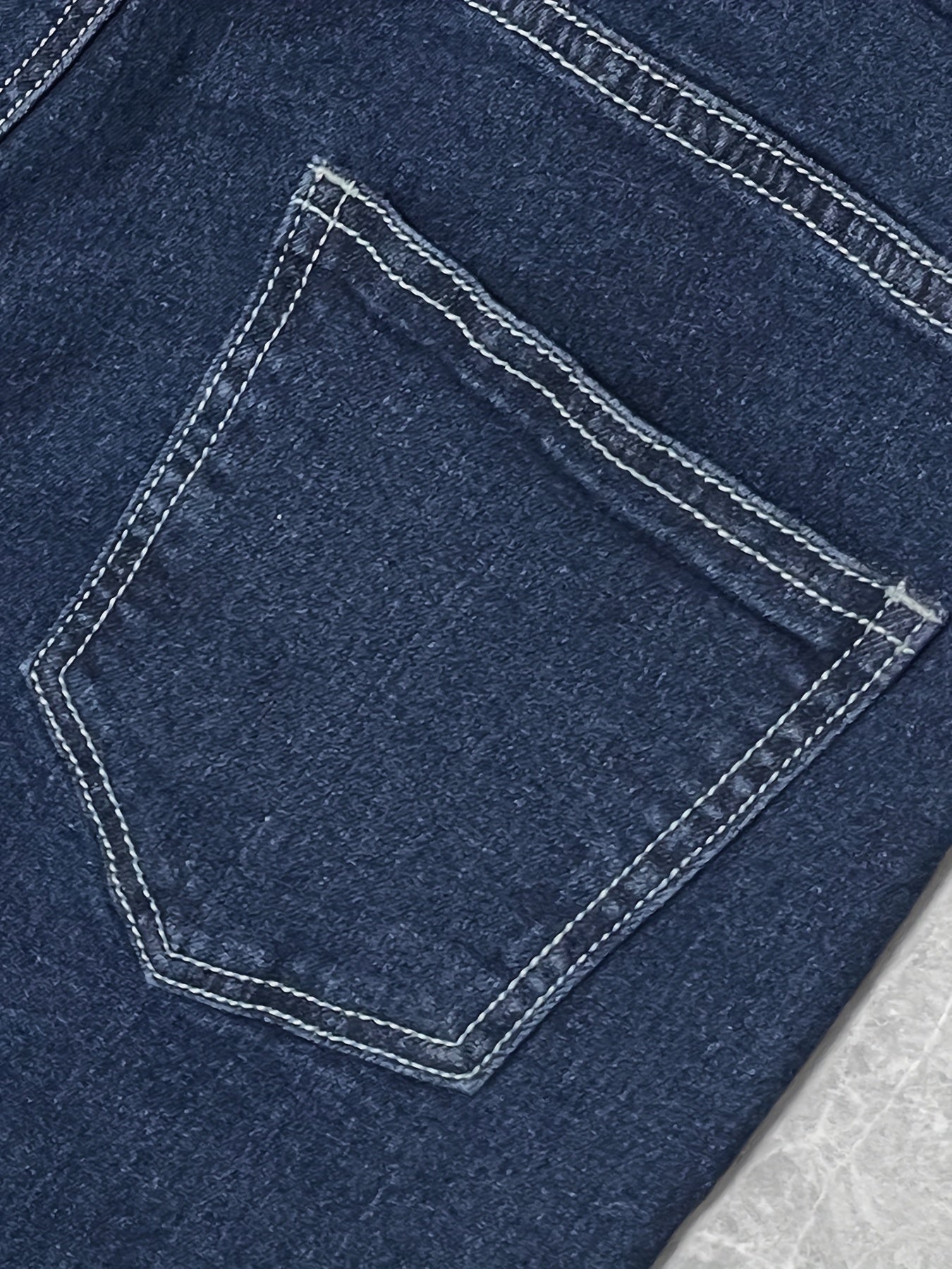 Dark Blue Stretch Denim High-Waist Wide-Leg Jeans - Casual & Versatile, Machine Washable, Slant Pockets - Durable Denim, Women's, Versatile Clothing
