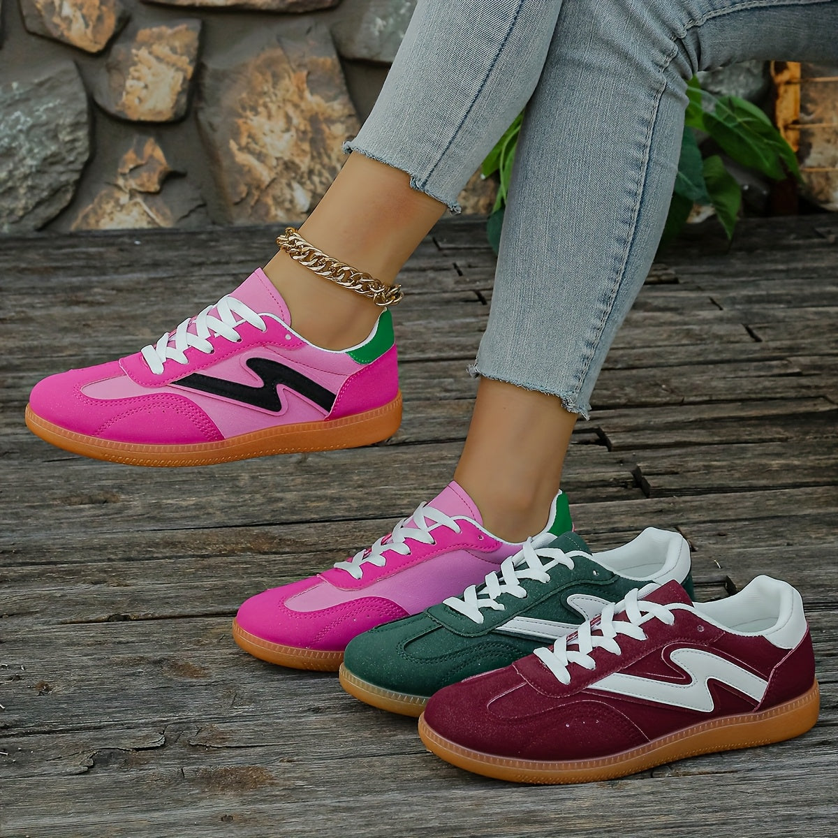 Women's Lightweight Slip-Resistant Casual Sneakers - Vibrant Pink & Black Synthetic Cover Low-Top Shoes with TPR Sole, Breathable Fabric Lining & All-Season Comfort for Casual Attire, Allseason Shoes | Sporty Look | Breathabl