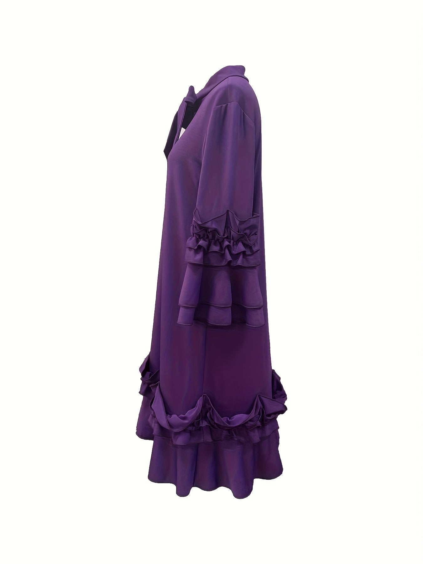Elegant Ruffled Tie Neck Long Sleeve Dress for Women, Spring/Fall Casual Wear