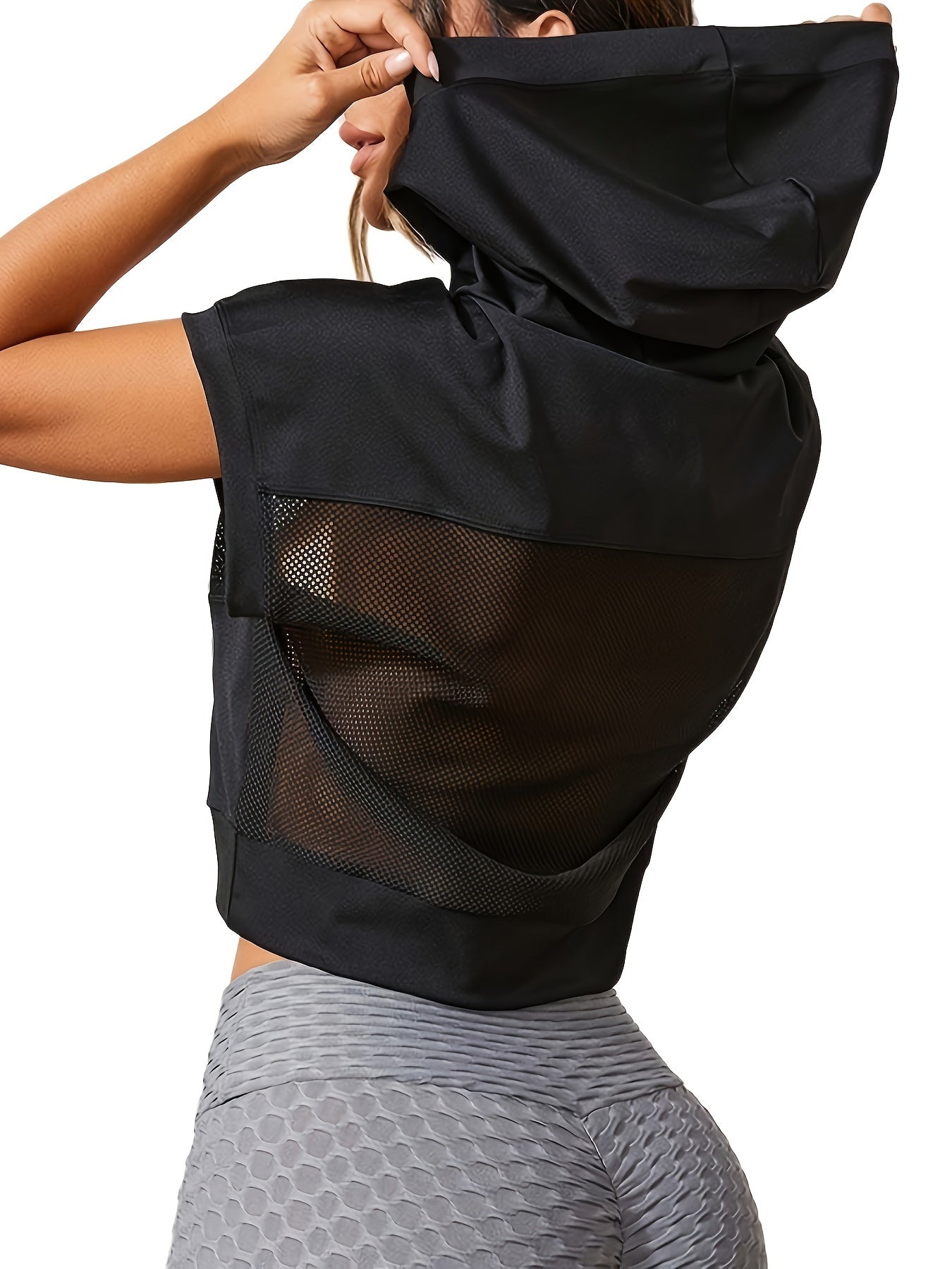 Women's High-Stretch Breathable Mesh Workout Jacket - Loose-Fit Sleeveless Yoga Running Top with Elegant Back Panel Design, All-Season Gym & Casual Outdoor Activewear, Racerback Design | Comfortable Fit, Workout Accessories