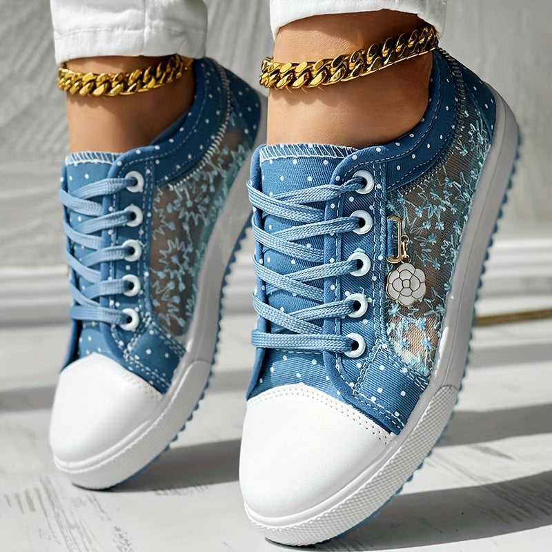 Floral Pattern Embroidery Dot Print Sneakers