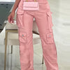 Women's High-Waisted Cargo Pants with Multiple Pockets - Casual Streetwear Trousers, All-Season Machine Washable Solid Color for Urban Fashion & Casual Attire