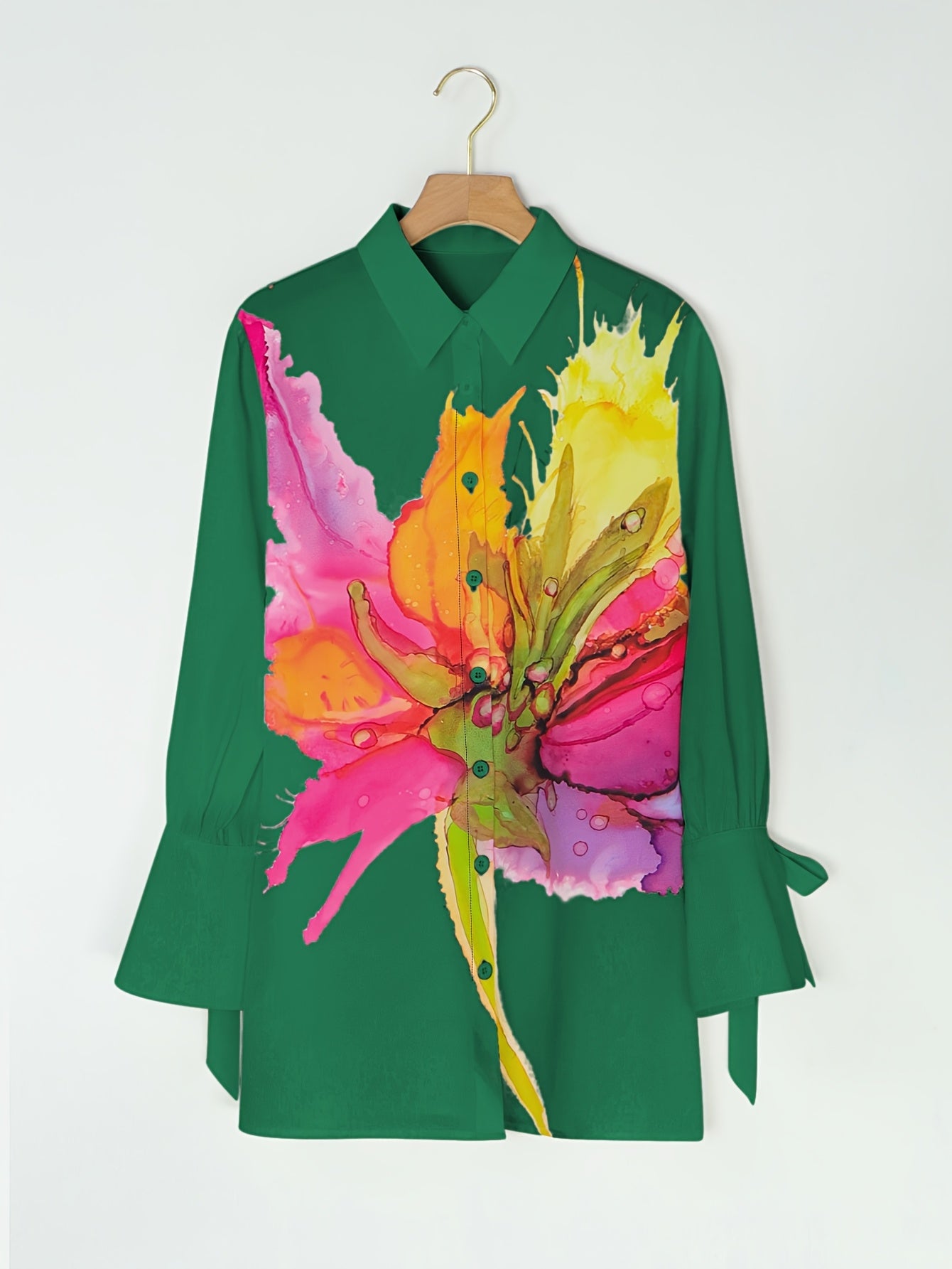 Early Autumn Hot Flower Print Fashion Women's Shirt