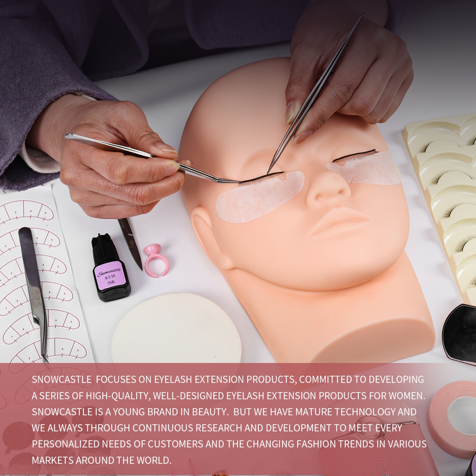 Beauty 246pcs/set Eyelash Extension Training Tool Kit With Silicone Practice Model Head, Eye Pads, Tweezers, Glue Ring, Eyelash Brushes, Individual Lashes Glue, Micro, Brushes, Grafting Eyelash Extension Set