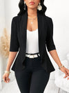 Women's Casual Three-Quarter Sleeve Cardigan - Lightweight X-Contour Blazer Jacket, Solid Black & White, Spring Summer Fall Versatile Layering Piece, Sophisticated Design