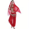 Glamorous 4pcs Indian Dance Costume Set - Headpiece, Bra, Trousers & Waist Chain - Vibrant Red & Golden Accents, Polyester Material - Perfect for Holidays, Performances & Festivals, Festival Attire|Exotic Attire|Polyester Cos