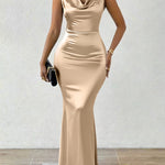 [Purple Bodycon Dress] Purple Elegant Bodycon Midi Dress | V-Neck, Ruched Side, Stretchy Polyester Blend, Perfect for Spring & Summer Events | Smooth Glossy Texture, Spring Fashion