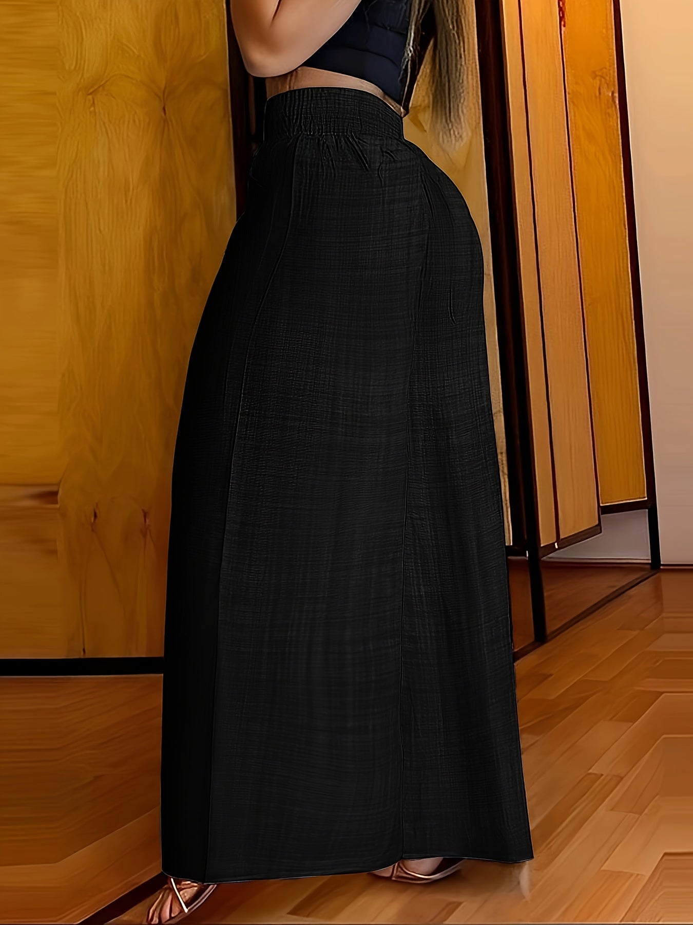 Solid Simple Palazzo Pants, Casual Wide Leg Elastic Waist Pants, Women's Clothing