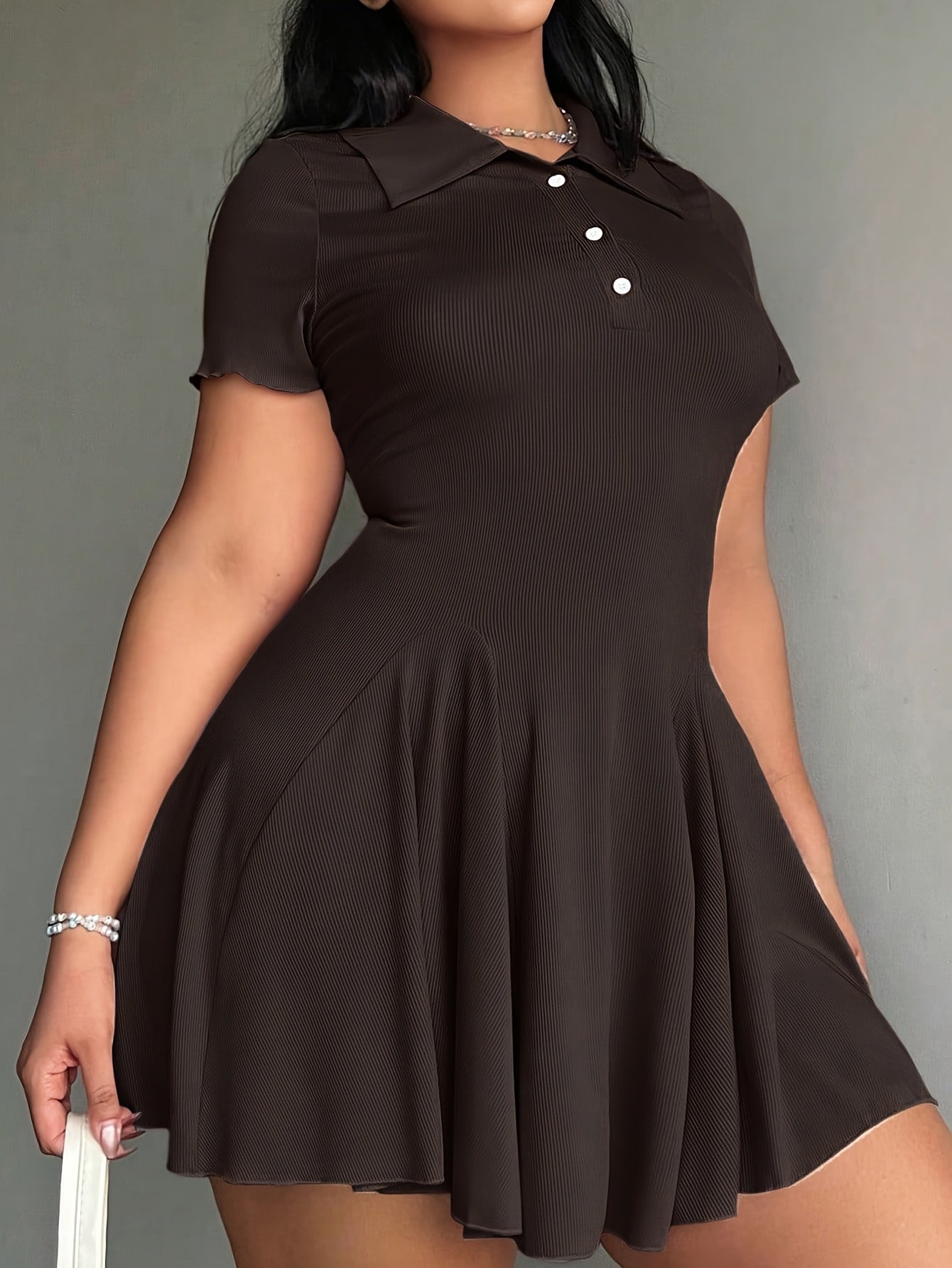 Women'S Casual Tennis Polo Dress - Short Sleeve, Button-Up Collar, Ribbed Texture, Knee-Length with Paddles, Beige, Casual Wear|Short Sleeve Dress|Buttonup Collar Dress