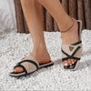 [Flat Heel Chic Slide Sandals] Relaxed Fit, Chic Women's Slide Sandals - Square Toe, Flat Heel, Versatile Linen & Faux Cover Comfort Shoes