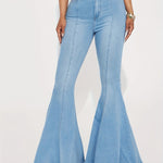 Women's High-Stretch Flare Jeans - Trendy Fashion Denim Bell Bottoms, Comfortable Fit, Versatile Style, Blend, Machine Washable - Perfect for Spring/Summer/Fall