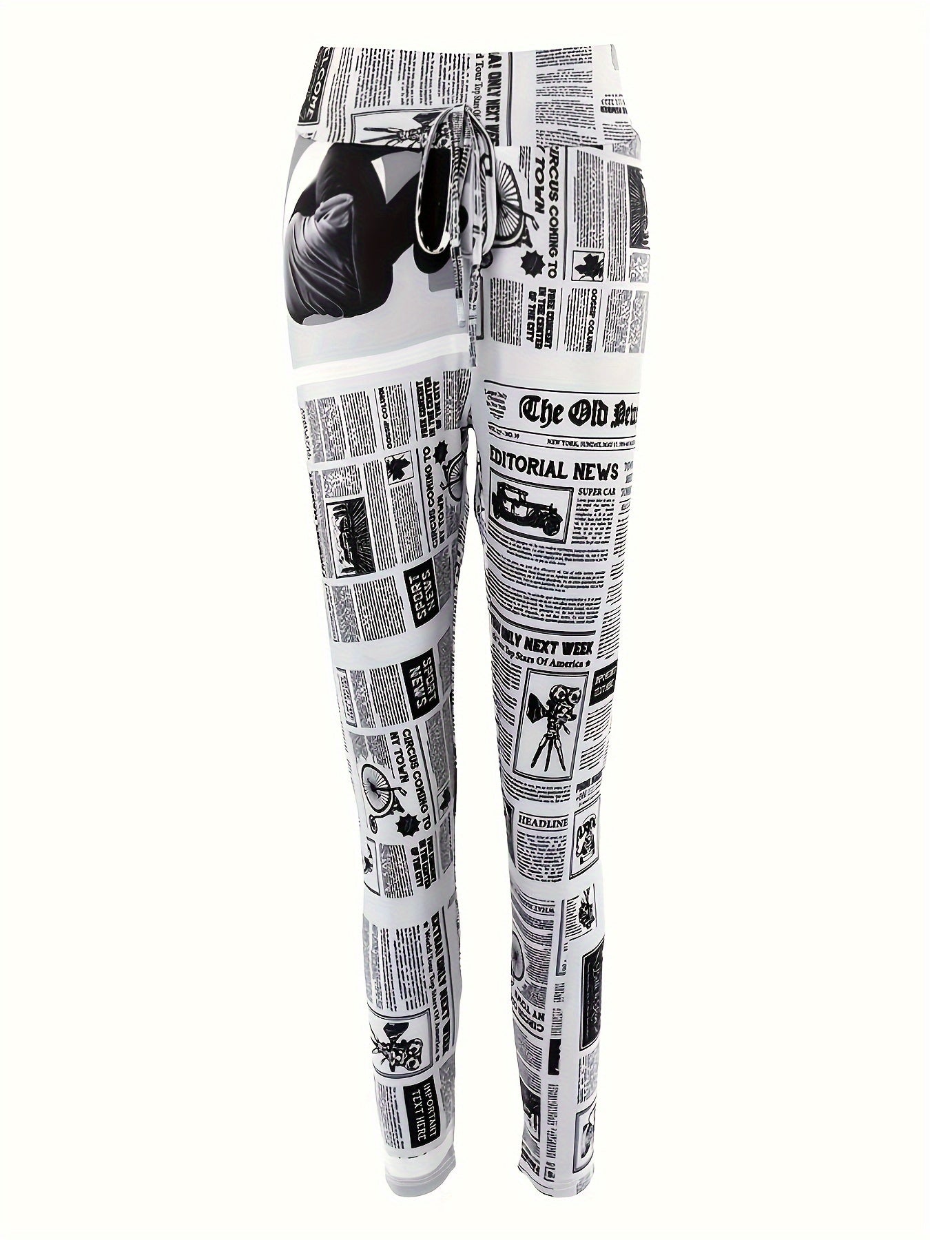 High Waist Retro Newspaper Printed Leggings for Women - Perfect for Running, Yoga, Workout, and Gym - Women's Activewear