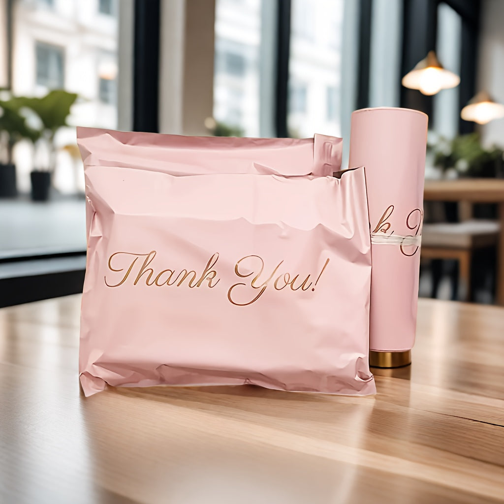100pcs Pink Thick Waterproof Plastic Bags for Clothing & Packaging - Reusable, Uncoated