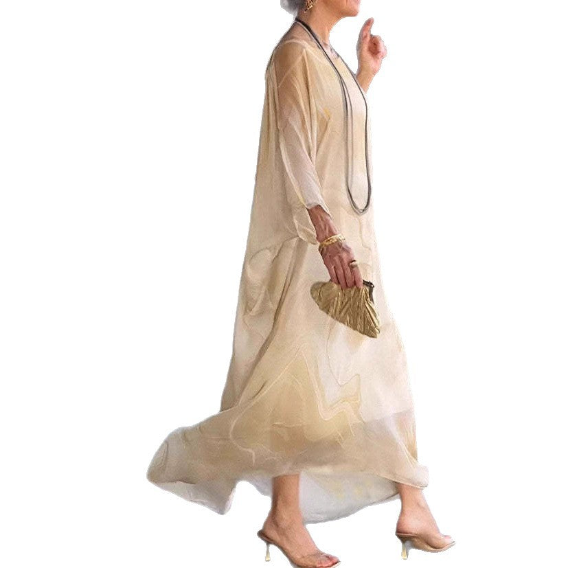 Elegant Commuter Chiffon Dress With Marble-Printed Texture