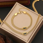 2pcs/set, Golden Stainless Eye Shape Design, Inlaid Sparking zirconia Pendant Necklace & Bracelet Set, Fashion Unique Accessory For Daily Wear & Party, Idea Gift For Ladies