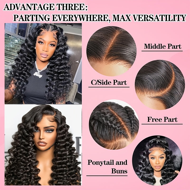 40" Glueless Deep Curly Wig for Women - 250% Density Virgin Brazilian Human Hair, Pre-Plucked with 13x4 Lace Closure, Seamless Fit, Natural Look, Loose Deep Waves, High-Quality for Everyday Style