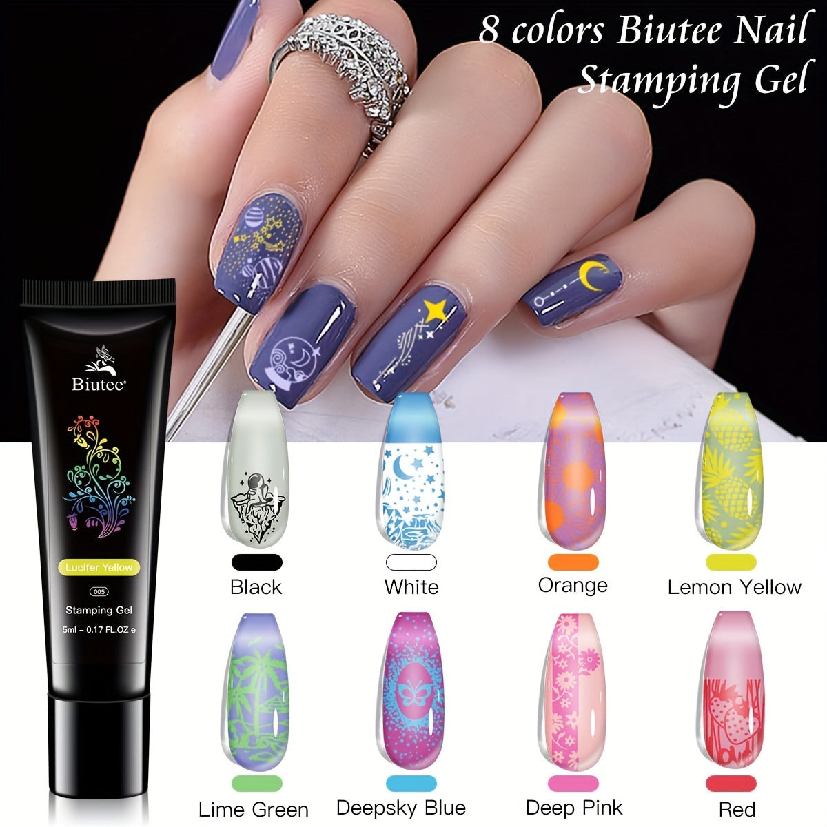 Biutee Nail Stamper Kit Nail Art Stamping Plate Set 8 Stamping Nail Polish Gel 12 Stamp Plate Jelly Silicone Stamper Flower Animal Lace Girl Star Rose Love Template Tool Supplies Holiday Design