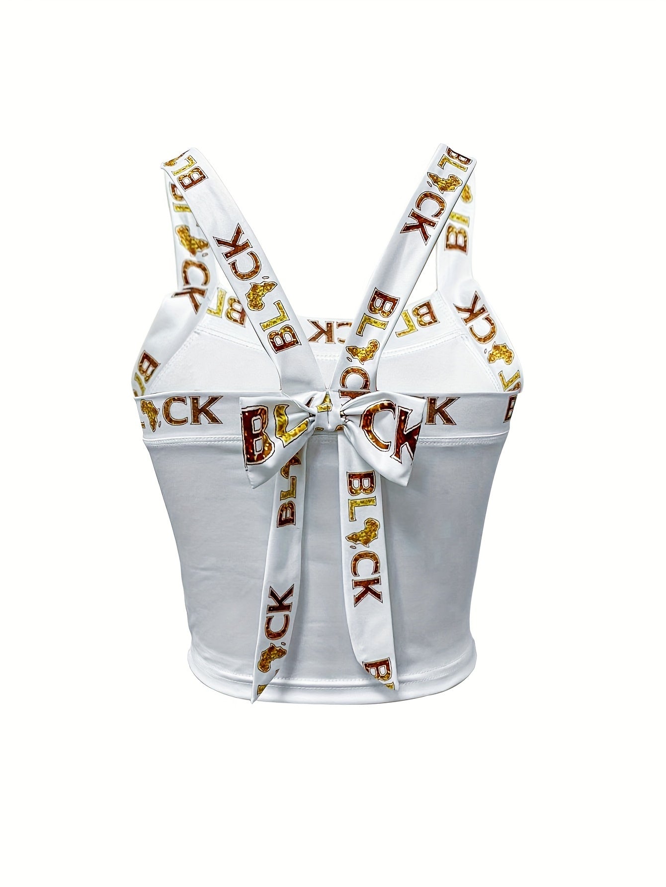Zipper Lips Print Wide Strap Tank Top, Stylish Bow Back Sleeveless Slim Contrast Strap Top For Spring & Summer, Women's Clothing