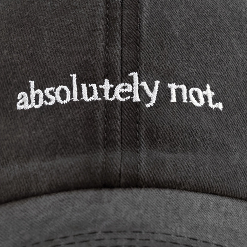 1pc Vintage Washed "Absolutely Not" Embroidered Baseball Cap - Unisex Lightweight Sun Protection Hat for Spring & Summer, Black Polyester with White Lettering, Adjustable Fit