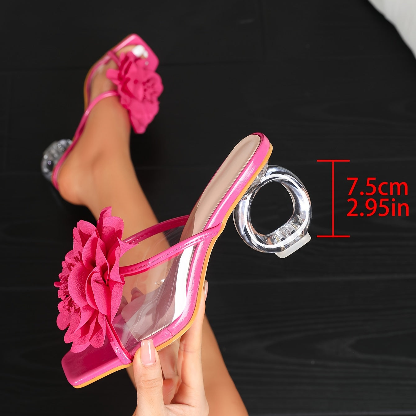 Elegant Women's High Heel Sandals with 3D Floral Accents - Transparent, Square Toe Design for Versatile Fashion