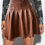 Women'S Sexy Pleated Mini Skirt - Black with White Floral Pattern, High-Waisted, Knee-Length for Evening Wear, Party Skirt | Seductive Skirt | Glossy Finish