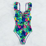 Bikini Ruffled Printed Backless One Piece Swimsuit Women