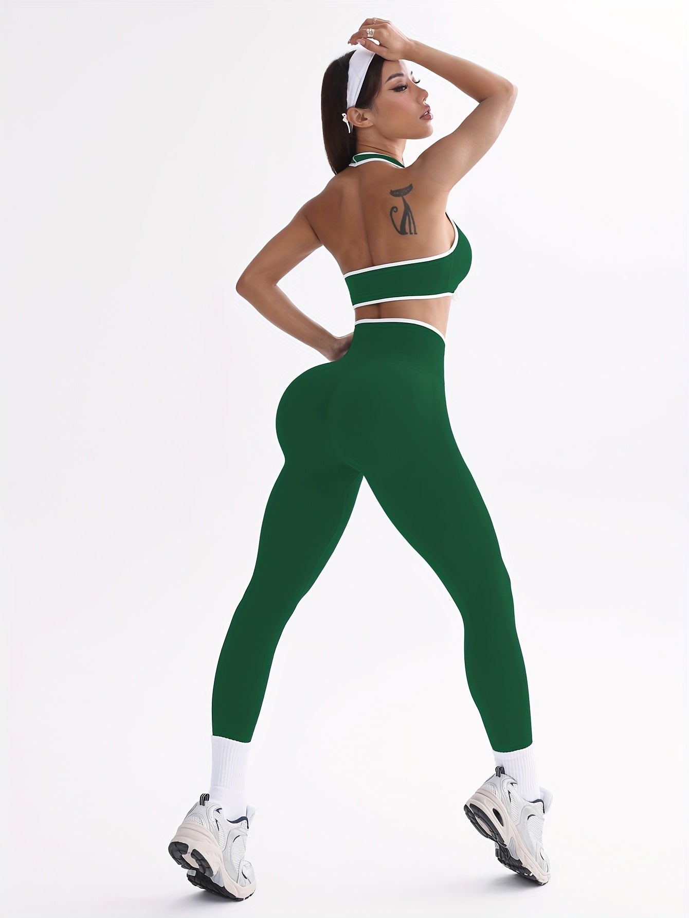 High-Quality Dopamine Two-Piece Set. Halterneck Backless Vest with Trendy Sporty Long Pants. A New Style in Women'S Wear, Simple Yet Fashionable. Comfortable And Form-Fitting, It'S Perfect for Outdoor Sports, Fitness, Yoga An