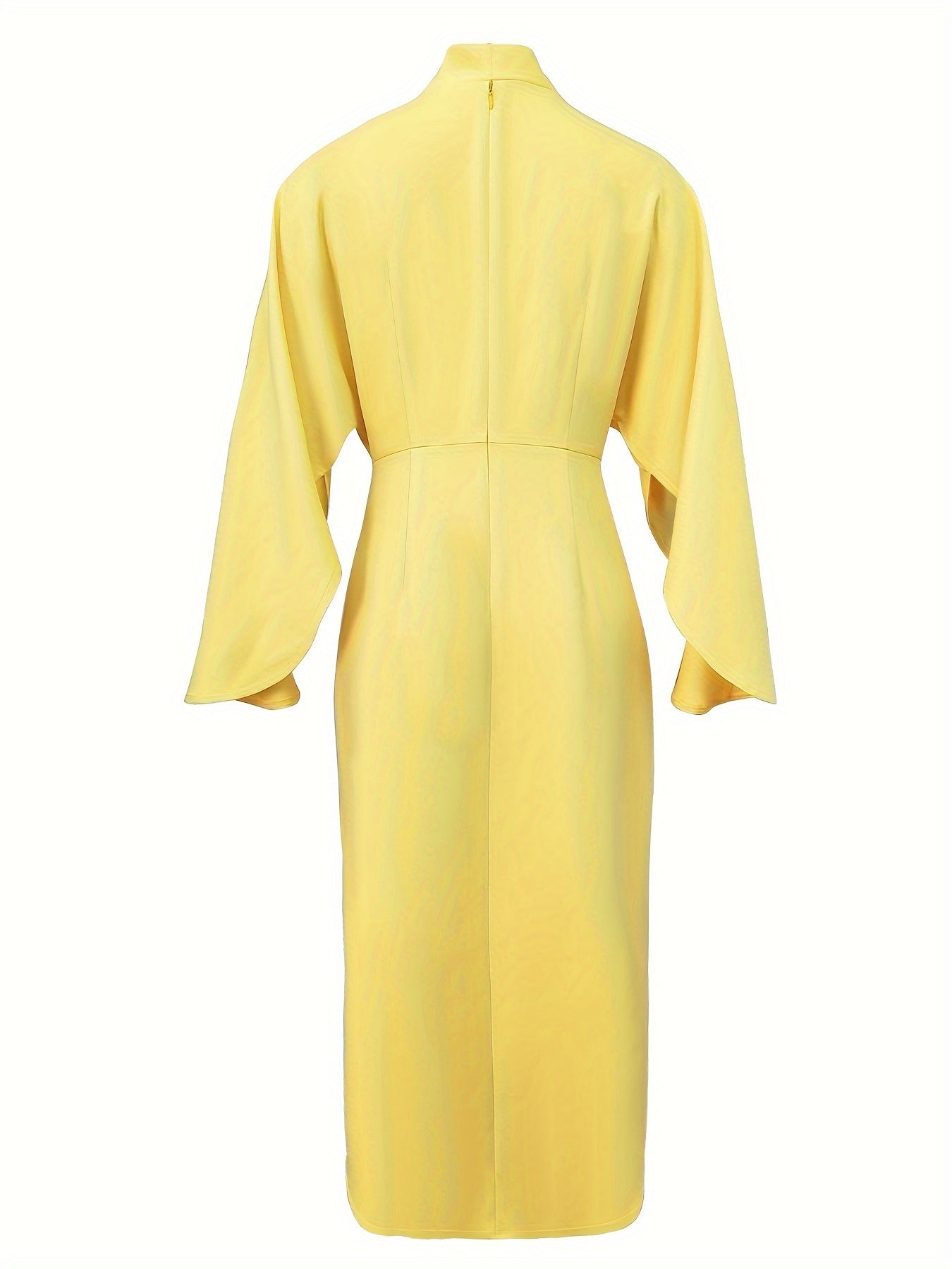 Plunge Neck Sheath Dress - Elegant Cape Sleeve Tucked Midi Dress For Spring & Summer - Women's Clothing - For Women - Suitable for Parties & Casual Occasions - Perfect Gift for Her