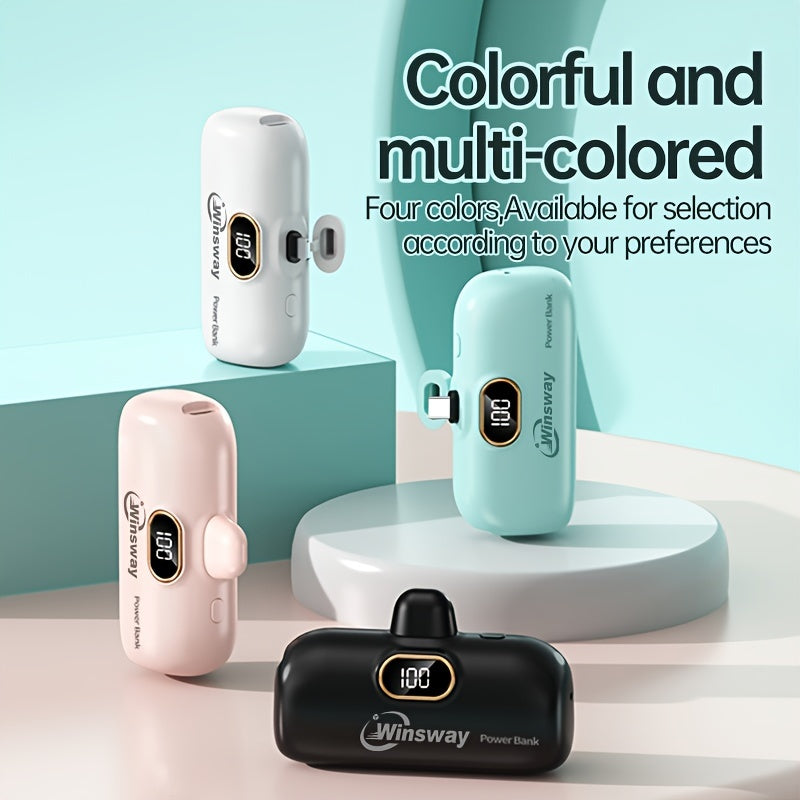[Winsway Portable Charger] Winsway 5000mAh Mini Portable Charger Power Bank - Type-C Mobile Phone Power Bank with LED Digital Display - Compatible with iPhone 16/15/15 Plus/15 Pro/15 Pro Max/Android/Samsung/etc