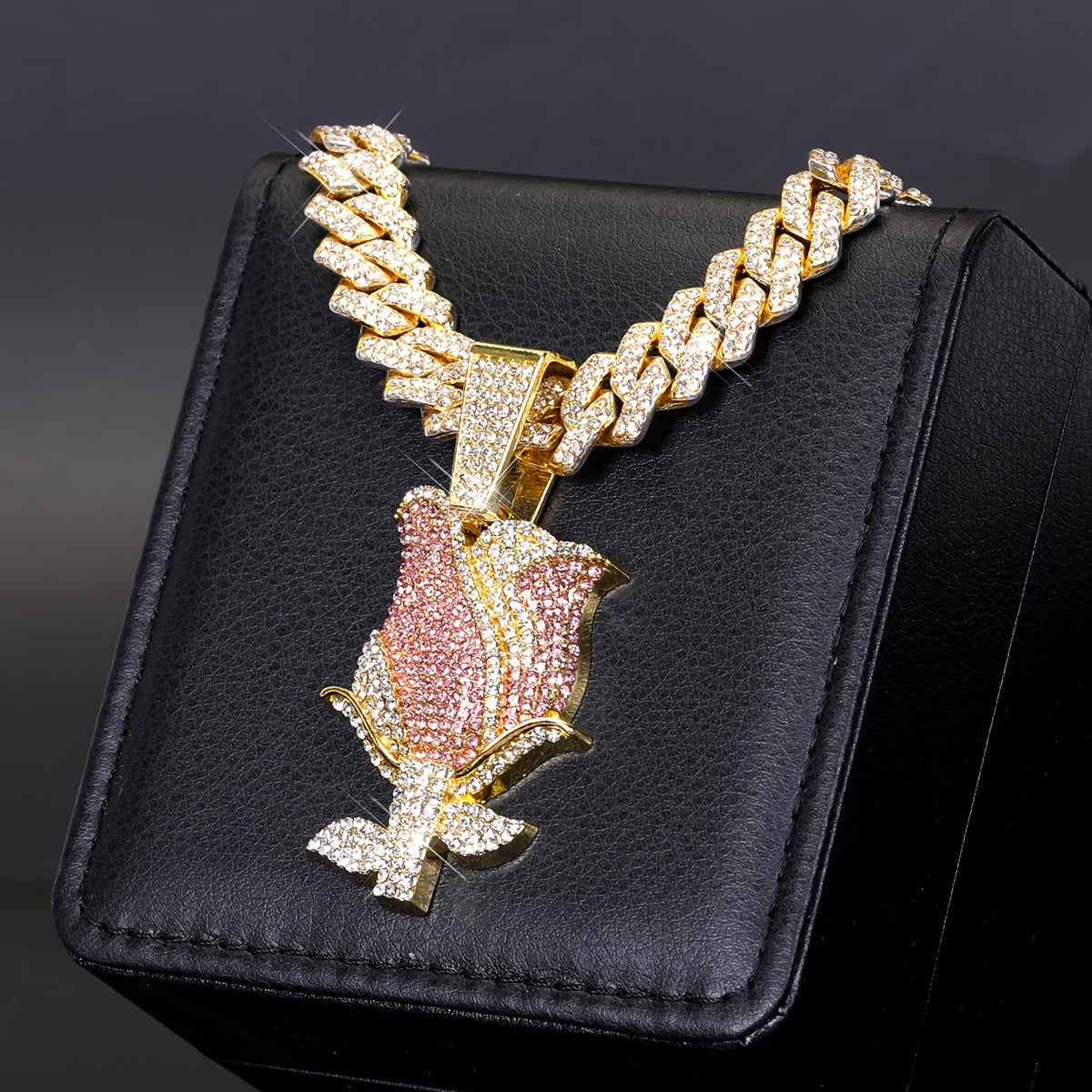 Elegant Sexy Rose Pendant Necklace with Synthetic Stones - Zinc Alloy & Rhinestones, No Plating - Ideal for Daily Wear & Gifting, Perfect for Christmas - All Seasons Compatible