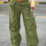 Fashion Y2K Loose Multi Pocket Zipper Pocket Cargo Pants, Casual Sports Loose Wide Leg Pants For Hiking, Women's Athleisure