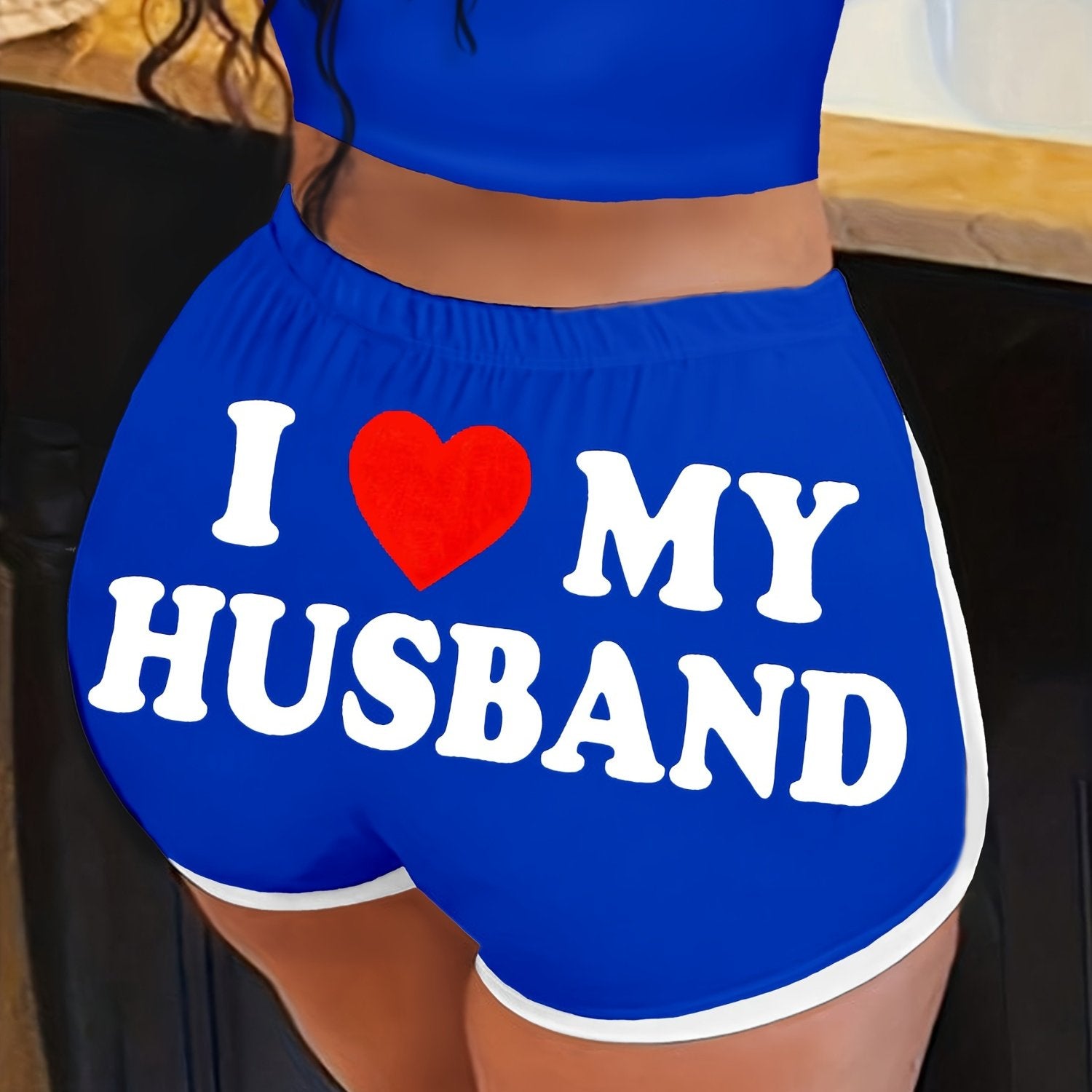 Women'S "I Love My Husband" Letter Print Elastic Waist Shorts - Casual, Stretchy, and Comfortable for Spring & Summer, Perfect for Casual Attire