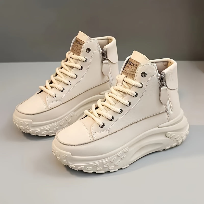 Women's Fashion High-Top Sneakers with Side Zipper - Comfortable, Lightweight Platform Skate Shoes, All-Season Cushioned Support