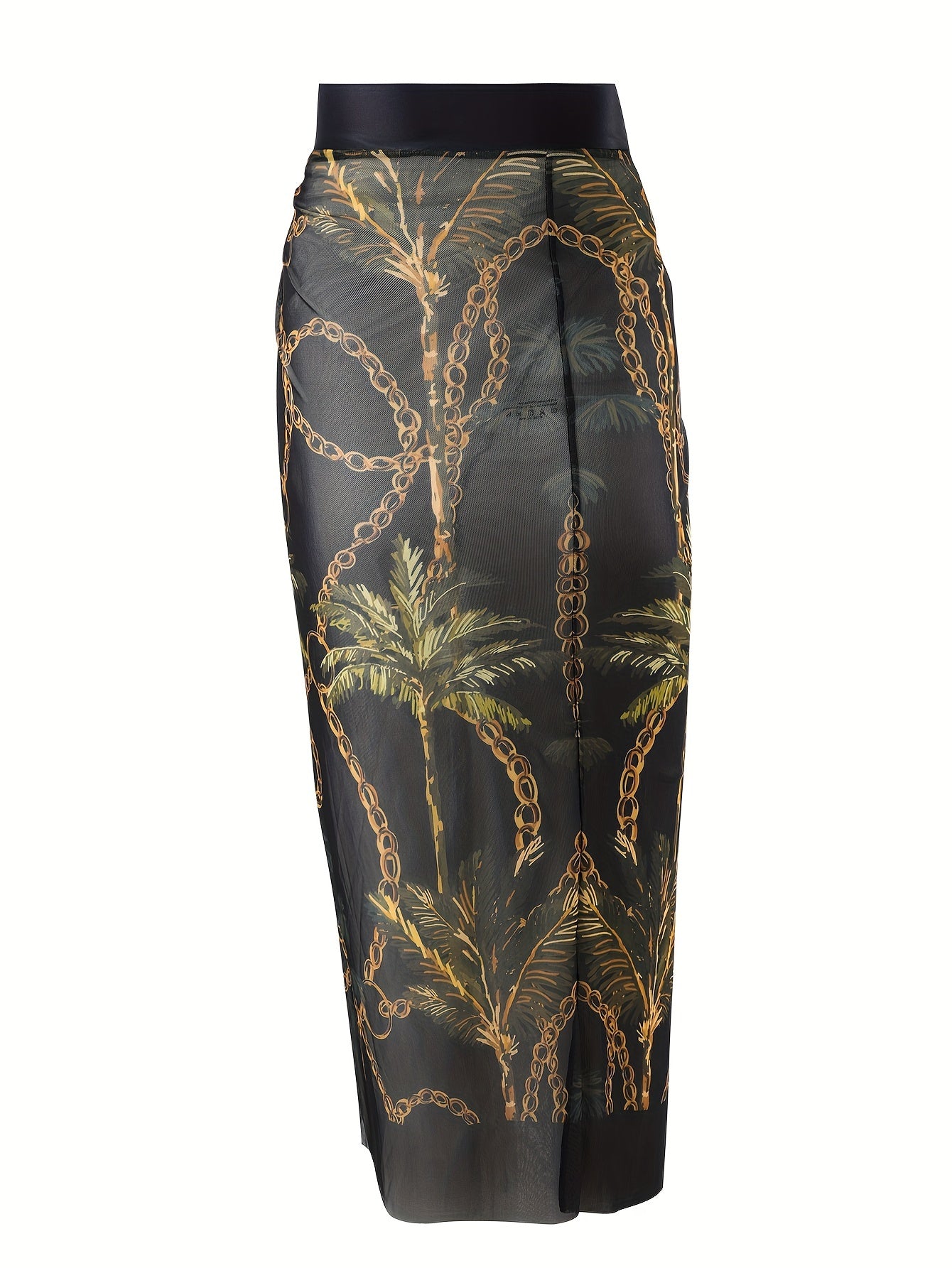 Green Coconut Tree Print Seamless V-Neck Tie-Dye Gauze Skirt Two-Piece Women's Sunscreen Suit