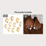 [10 Golden Rings Geometric Heart] Set Of 10 Golden Rings With Hollowed-out Heart And Geometric Patterns, Multiple Pieces Of Summer Toe Rings