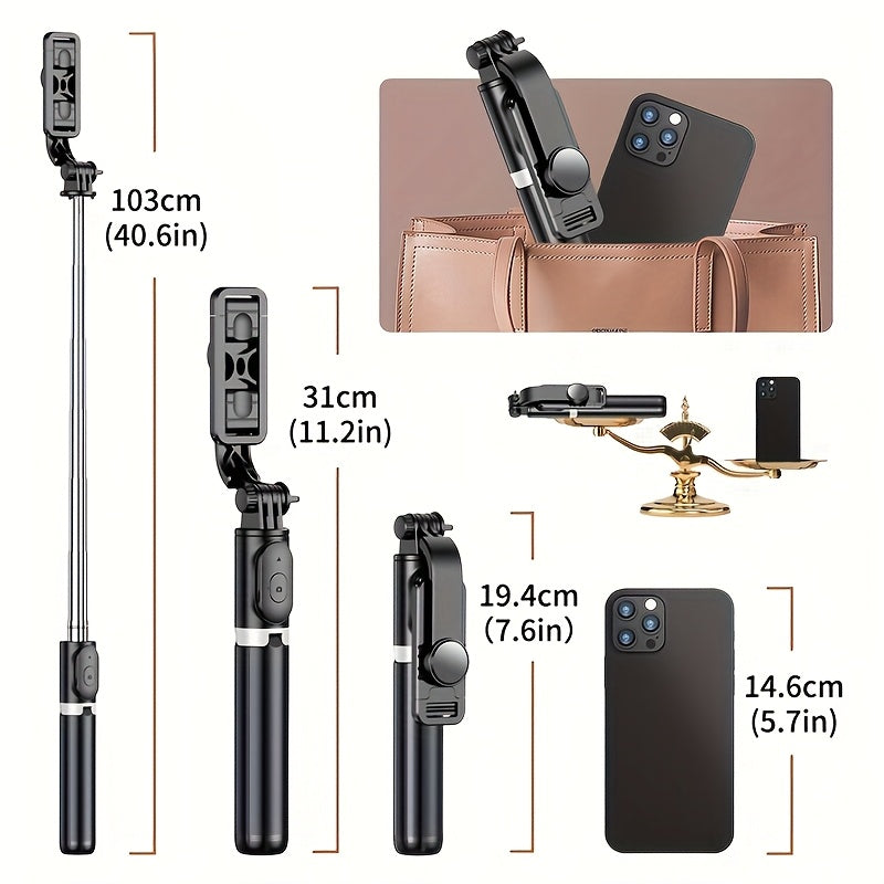 40-inch Extendable Phone Selfie Stick, Professional Floor Stand Designed for Live Streaming with Wireless Remote Control Smartphone Tripod, 360° Rotatable, Stable Anti-Shake Handheld Monopod Perfect for Travel and Outdoor Vl
