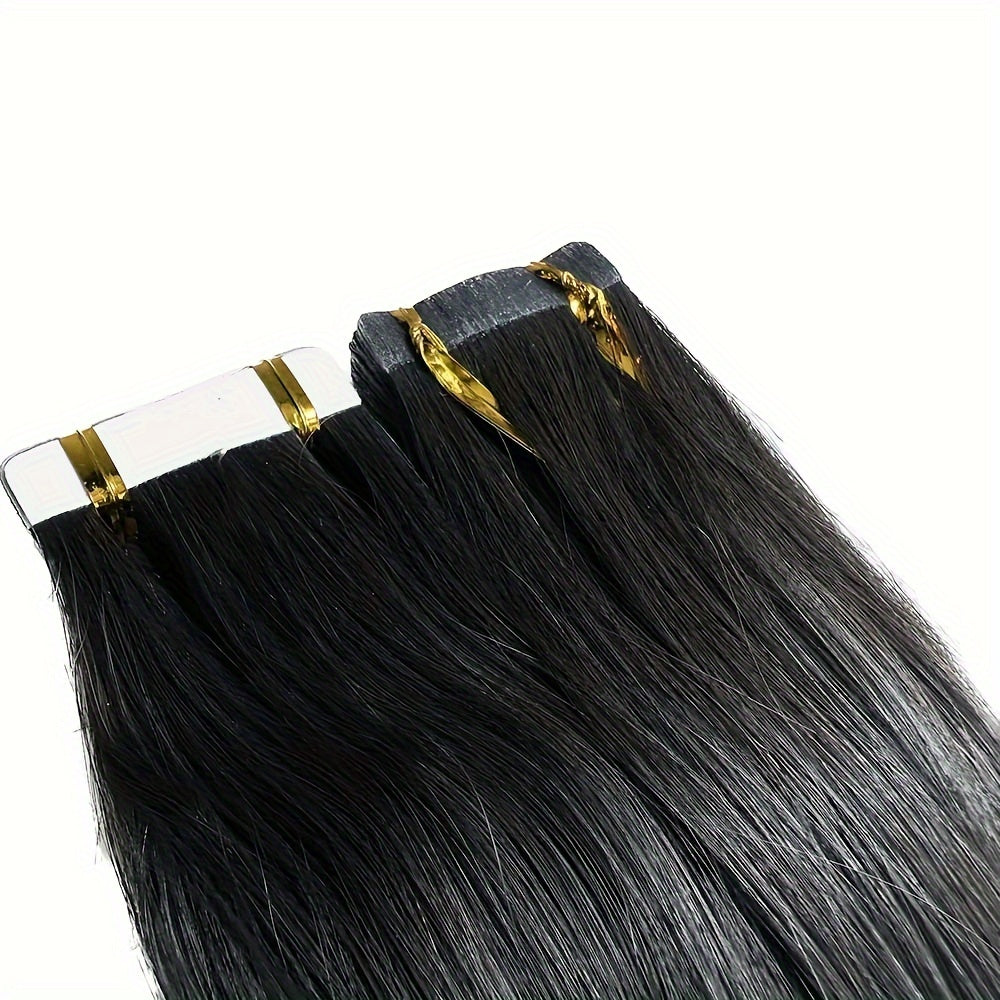 Natural Black Tape in Hair Extensions Human Hair Black Tape in Hair Extensions Real Human Hair Extensions Tape in #1B Black Hair Extensions Real Human Hair 20pcs 16-26 Inches