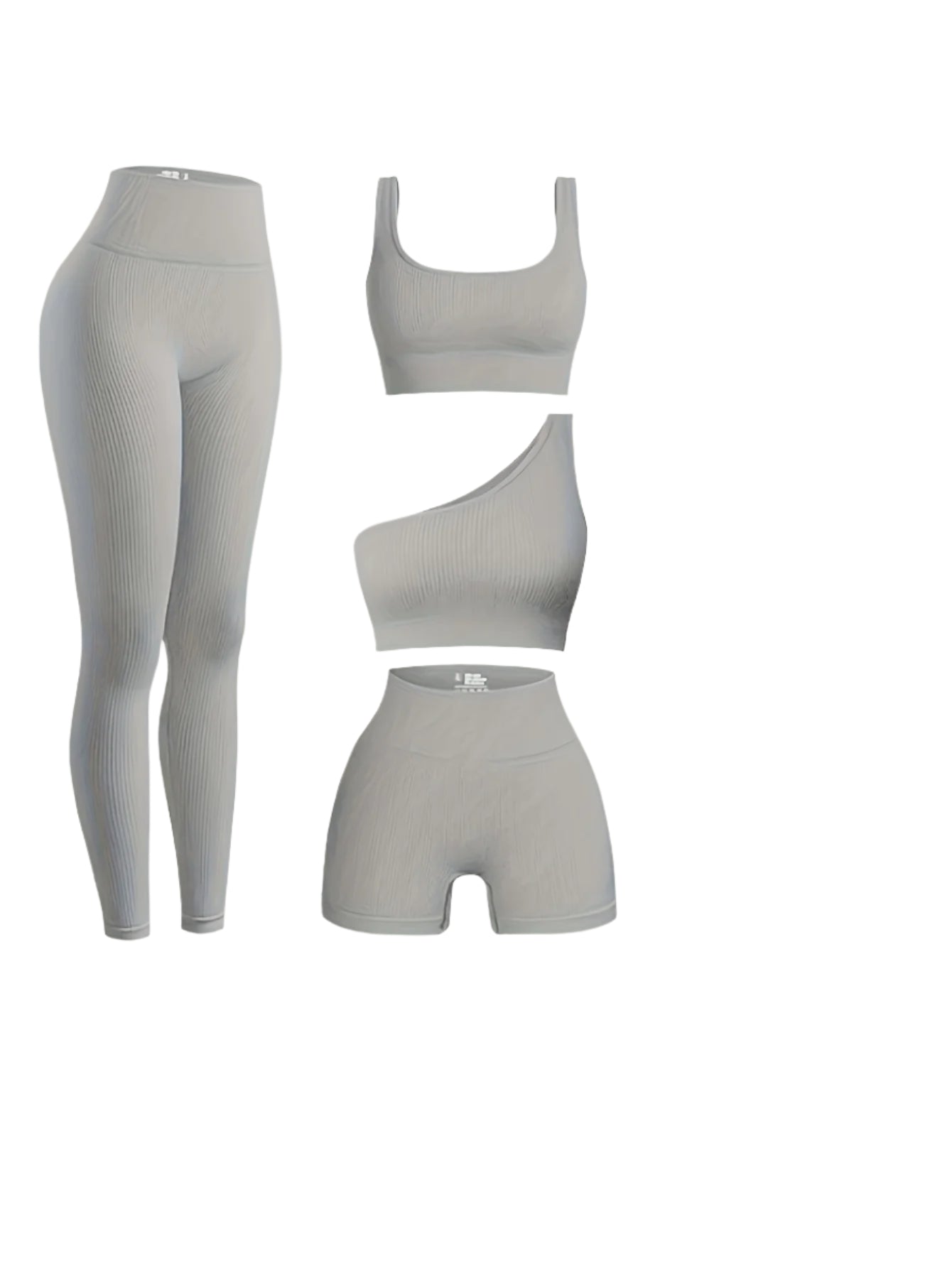 4-Piece Women's Rib-Knit Sports Yoga Set – Seamless High-Stretch Activewear for All Seasons