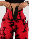 Women'S High-Waist Tie-Dye Print Waist Trainer with Butt Lifting Pockets and Front Buttons - Sexy Stretchy Pants for Fitness, Running, Yoga, and Outdoor Activities, High-Waisted Slim Fit Pants