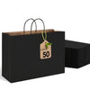 [50pcs] Large Black Paper Bags With Handles Made Of 120g Sturdy Kraft Paper-16x6x12 Inch Kraft Bags Bulk For Shopping, Gift Wrapping, Party Favor, Takeout, Boutique Retail Packaging