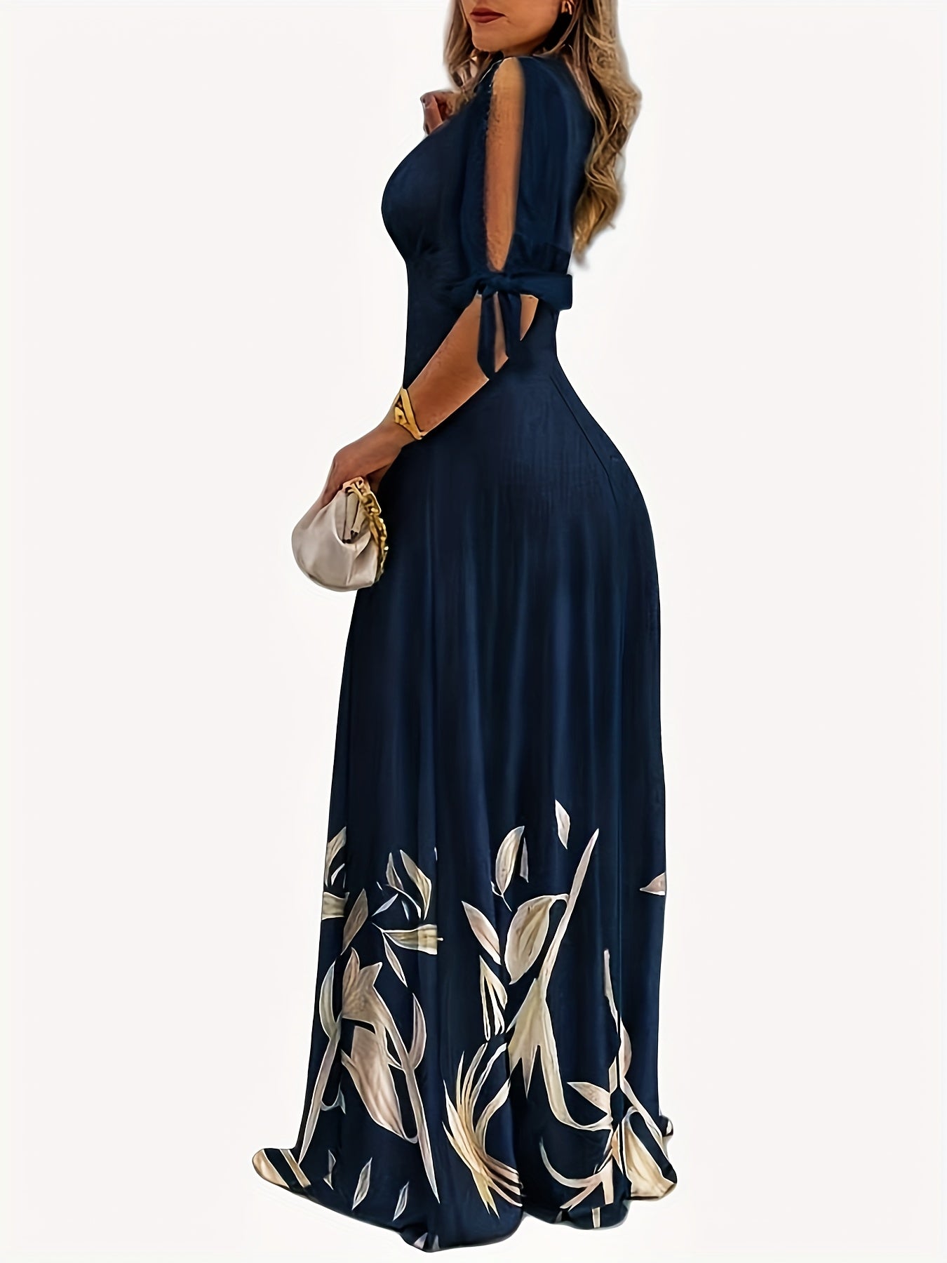 Charming Floral Print V Neck A-line Dress - Lightweight & Flattering for Spring & Summer - Casual Split Hem Design - Ideal Womens Fashion Wardrobe Staple